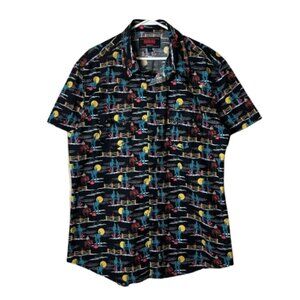 Rock & roll denim black cowboy southwest print short sleeve western shirt XL